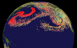 The spread of radiation in the world ocean arising from the Fukushima disaster. Credit: NOAA
