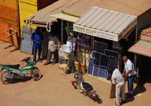 Solar panels on sale at a shop in Ouagadougou, Burkina Faso.  Credit: Wegmann/Wikimedia Commons