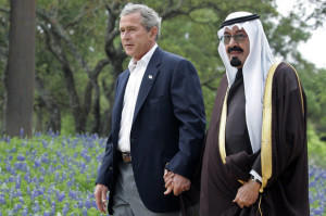 U.S. President George W. Bush walks with Saudi Arabia's Crown Prince Abdullah on his ranch in Crawford, Texas. Credit: Reuters/Jason Reed